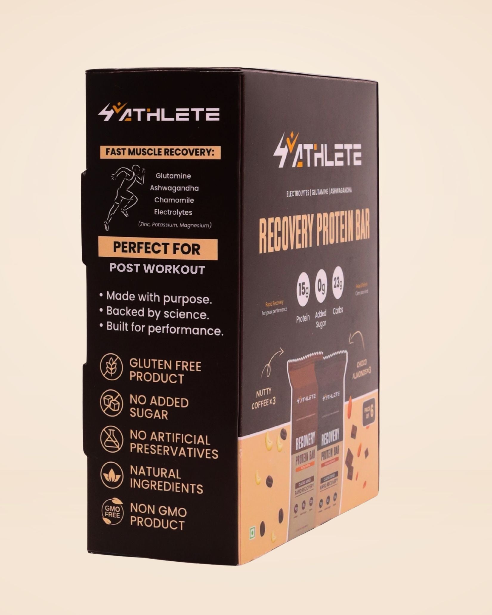 Recovery Protein Bars  Assorted - Pack of 6 ( 3 x Nutty Coffee, 3 x Choco Almonds )