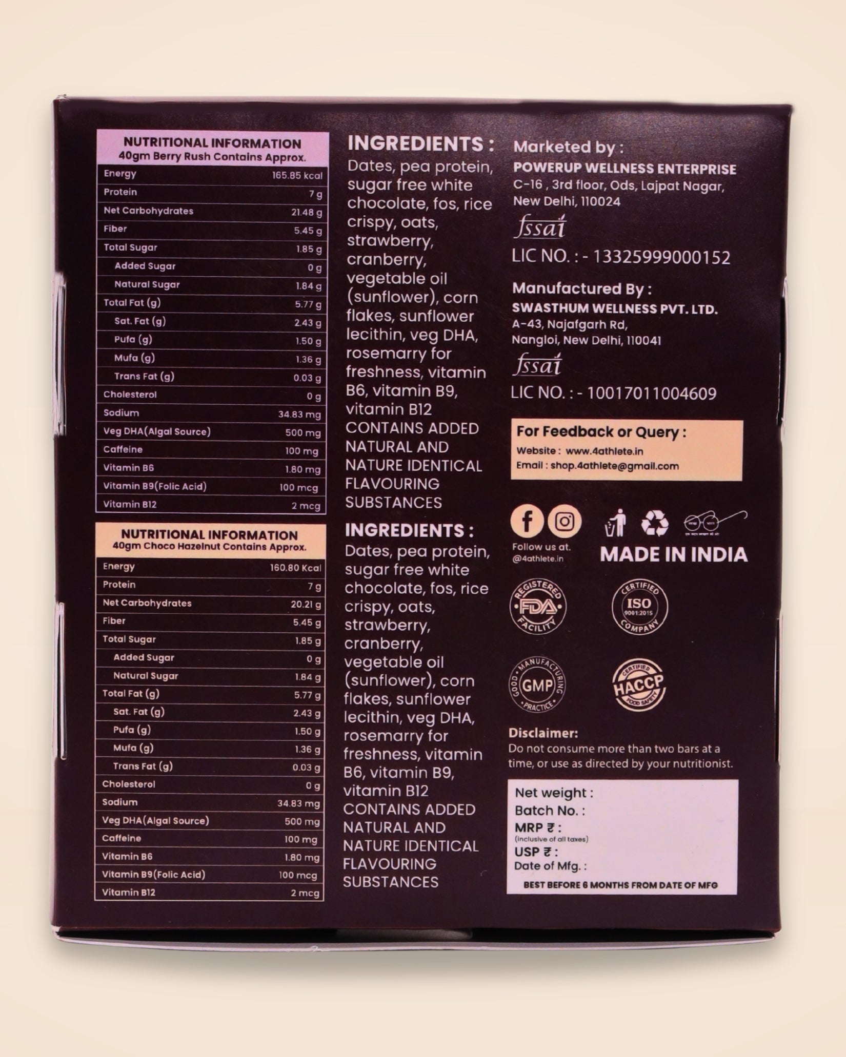 Focus  Energy Bars Assorted - Pack of 6 ( 3 x Berry Rush, 3 x Choco Hazelnut )