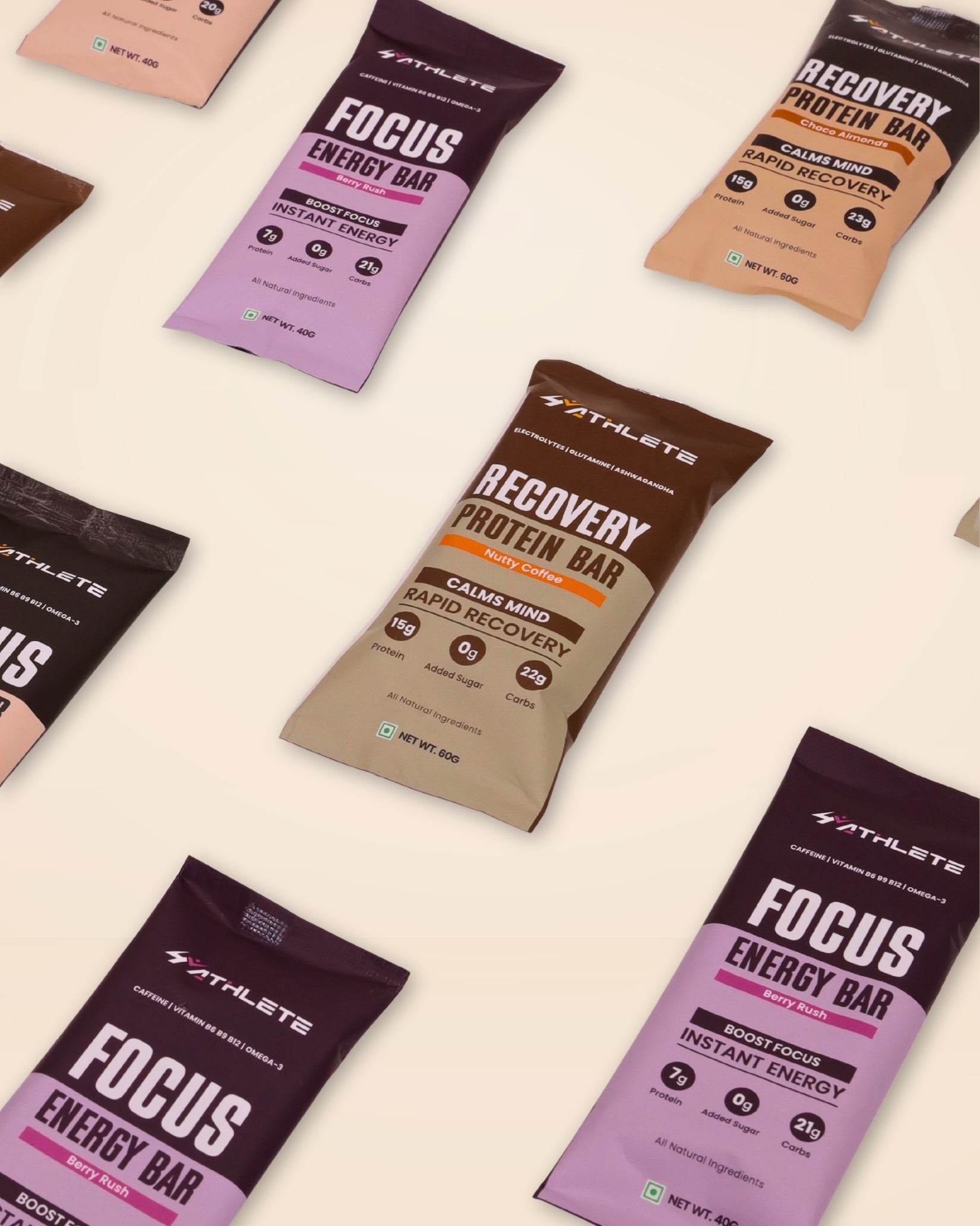 Recovery Bars and Focus Bars  Assorted - Pack of 12 ( 6 x Recovery bars, 6 x Focus bars)