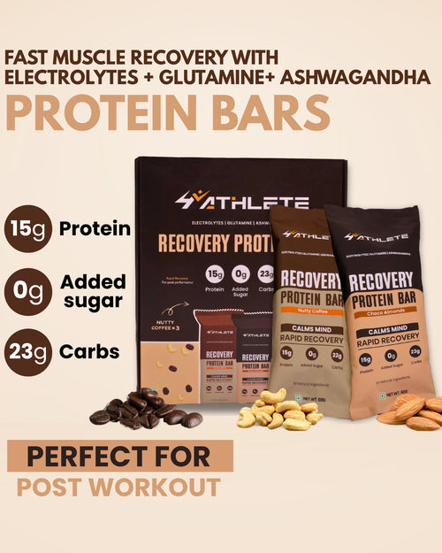 Recovery Protein Bars  Assorted - Pack of 6 ( 3 x Nutty Coffee, 3 x Choco Almonds )