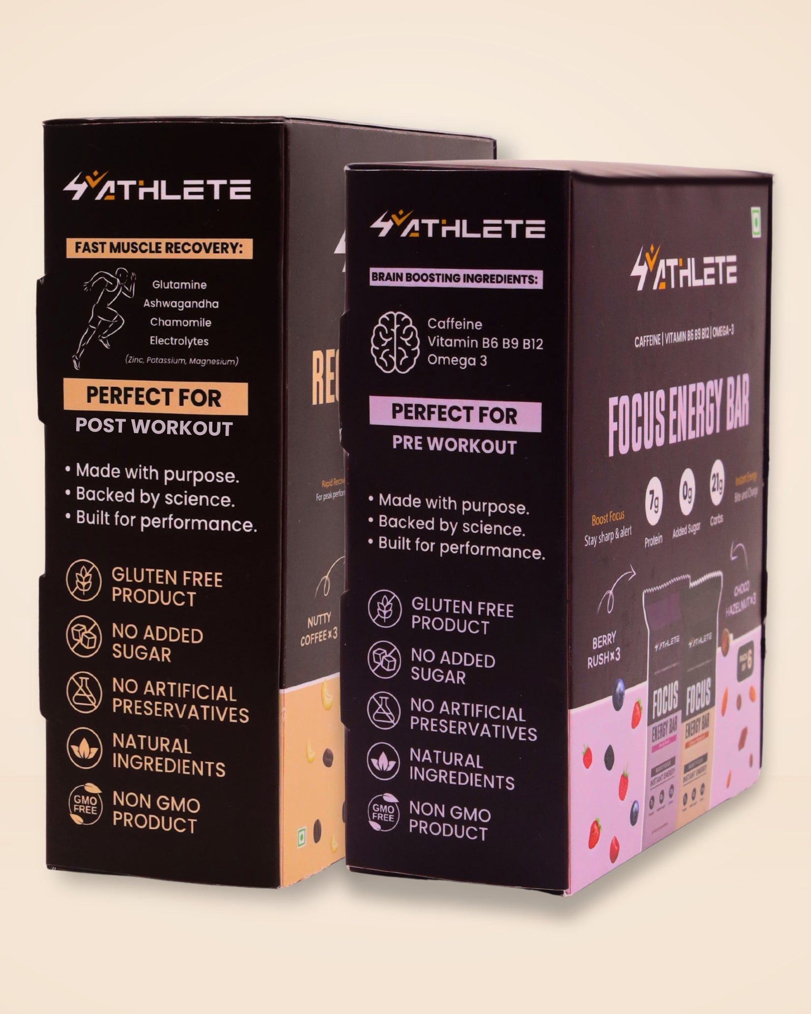 Recovery Bars and Focus Bars  Assorted - Pack of 12 ( 6 x Recovery bars, 6 x Focus bars)