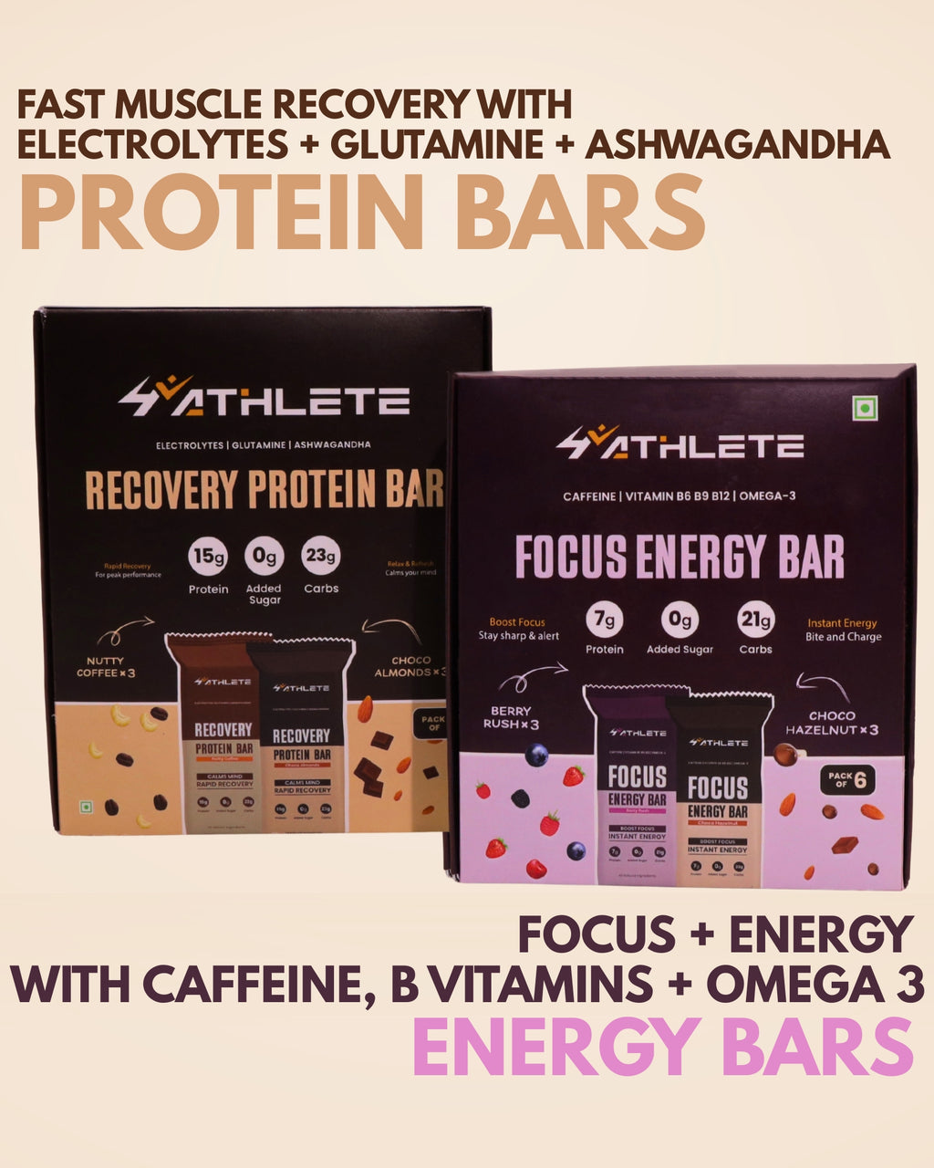Recovery Bars and Focus Bars  Assorted - Pack of 12 ( 6 x Recovery bars, 6 x Focus bars)