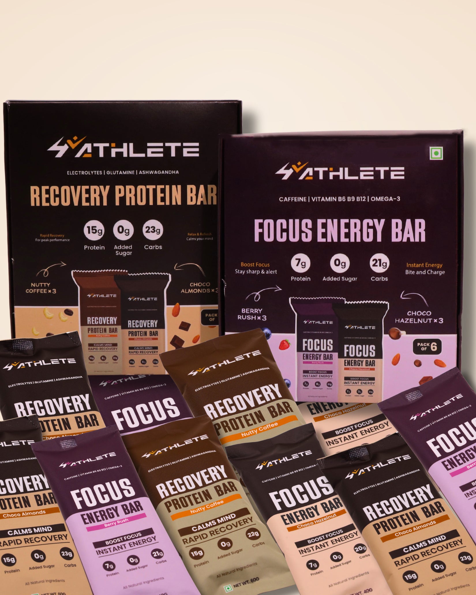 Recovery Bars and Focus Bars  Assorted - Pack of 12 ( 6 x Recovery bars, 6 x Focus bars)